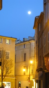 The moon was so beautiful on the streets of Ax en Provence.