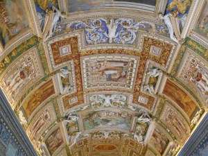 One of the many beautiful ceilings in the Vatican museum.